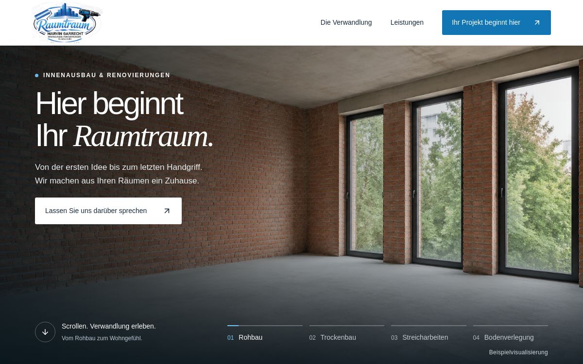 Vorschau der Raumtraum-Webseite mit großem Raumfoto